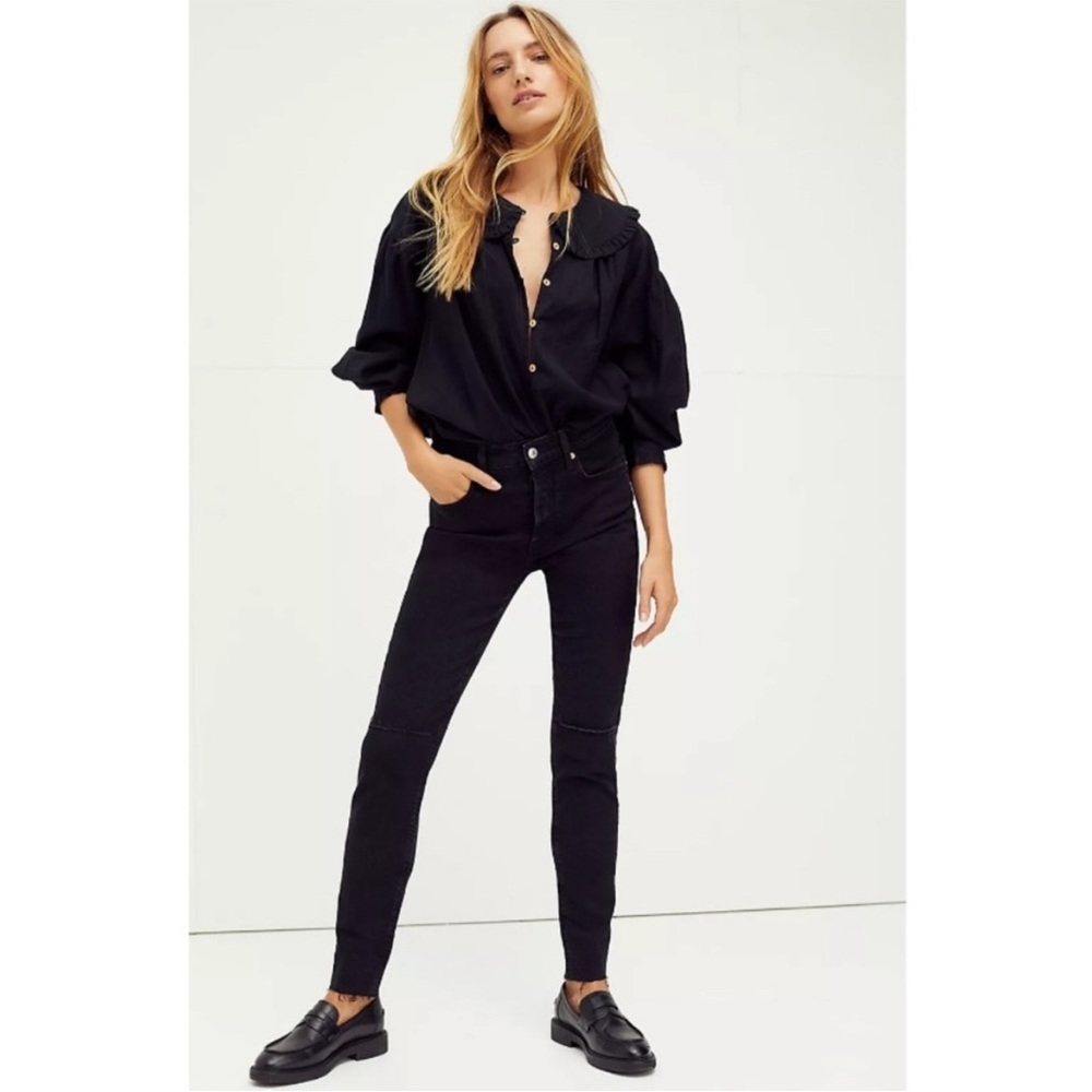 We the Free Ripped Cutoff-Hem Button-Fly Skinny Jeans in Black